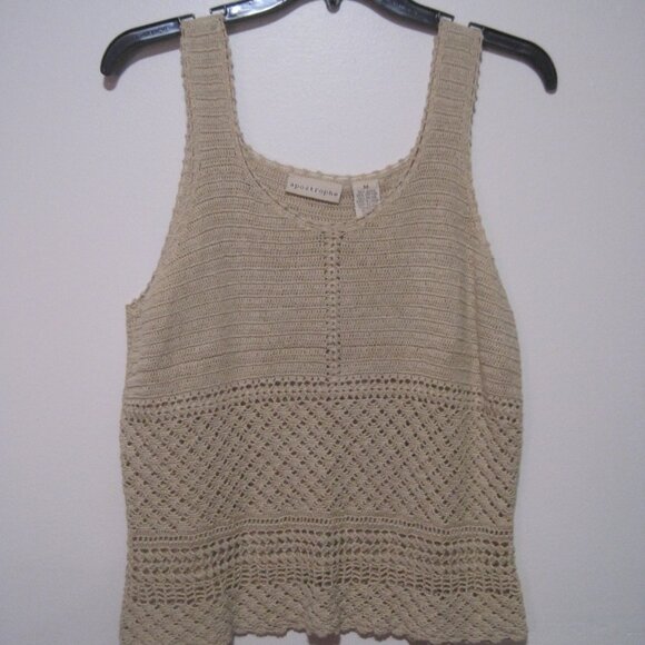 Apostrophe Ladies Medium Knitted Crochet Ramie Tan Beige Sleeveless Tank Top - Picture 1 of 7